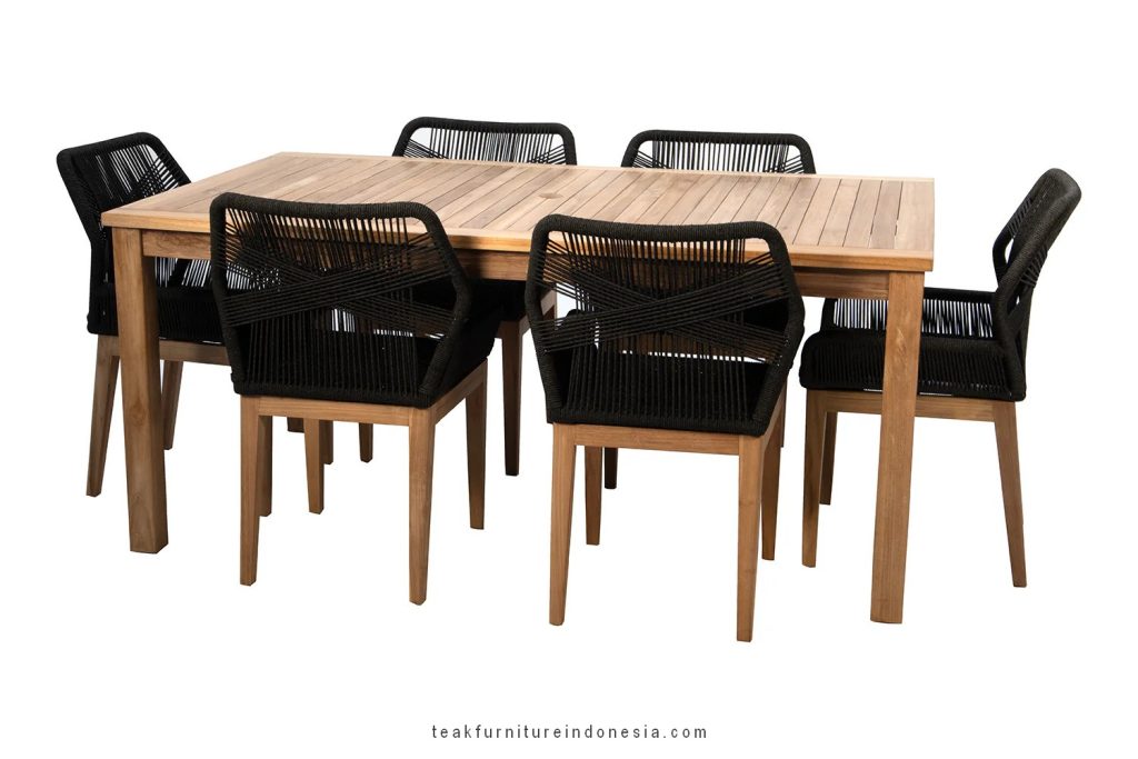 teak and rope outdoor dining set