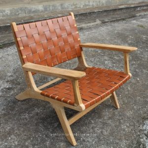 teak leather lounge chair
