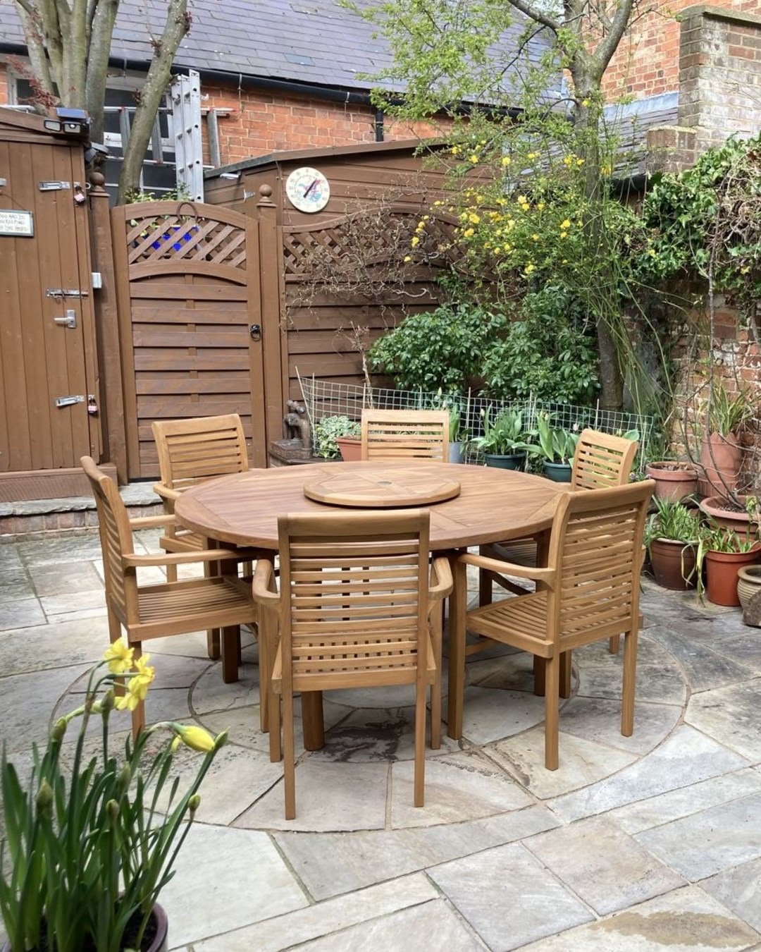 IMG_1619 Premium Solid Teak Round Outdoor Dining Set with 6 Chairs - Image 1