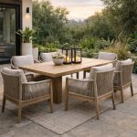 Modern Teak Outdoor Dining Table Set for Garden & Patio