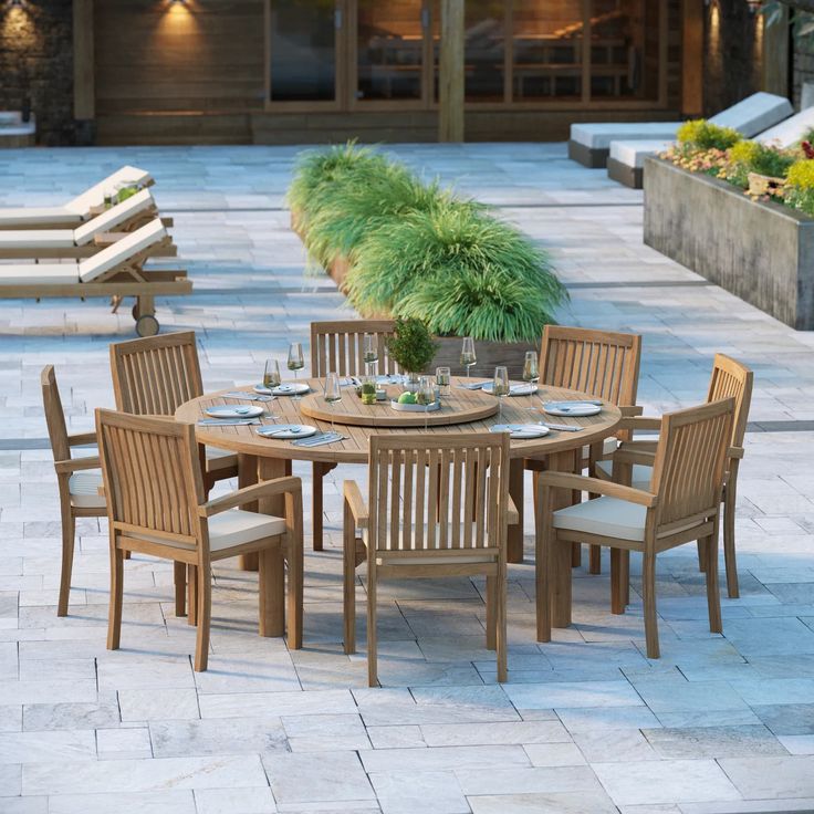 teak outdoor dining chair Luxury Round Teak Garden Furniture Set Made in Indonesia - Image 1