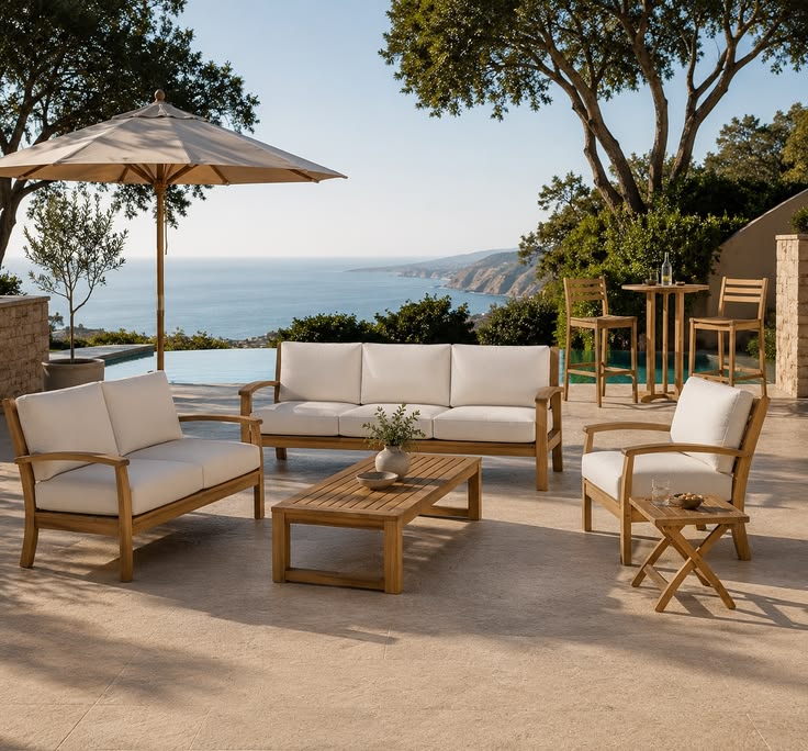teak outdoor sofa set Outdoor Teak Sofa Set with Coffee Table – Premium Resort Collection - Image 1