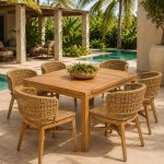 Modern Teak Wood Outdoor Dining Set for Villa and Resort