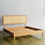 Modern Teak Wood Bed with Natural Cane Headboard