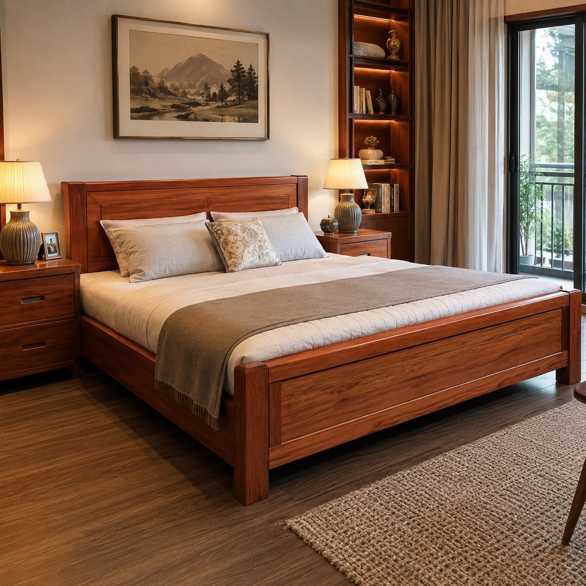 bed frame teak Solid Teak Wood Bed Frame Premium Handmade Bedroom Furniture - Image 1