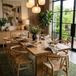 Modern Solid Teak Wood Dining Table Set with Armchairs