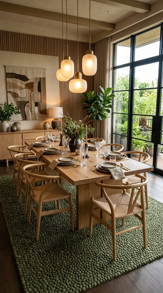 b90b022beb66cd8bc16b6177c1153112 Modern Solid Teak Wood Dining Table Set with Armchairs - Image 1