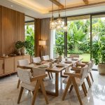Custom Teak Wood Dining Table and Chair Set